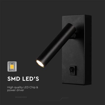 Spot mural LED LED/2W/230V 4000K noir