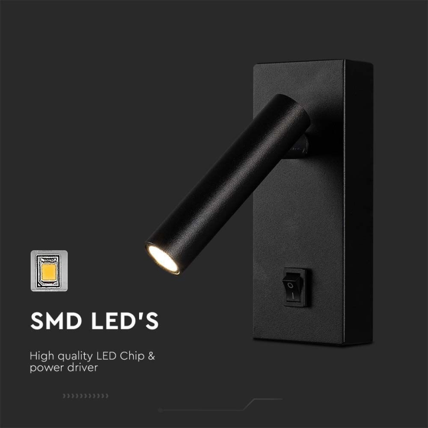 Spot mural LED LED/2W/230V 4000K noir