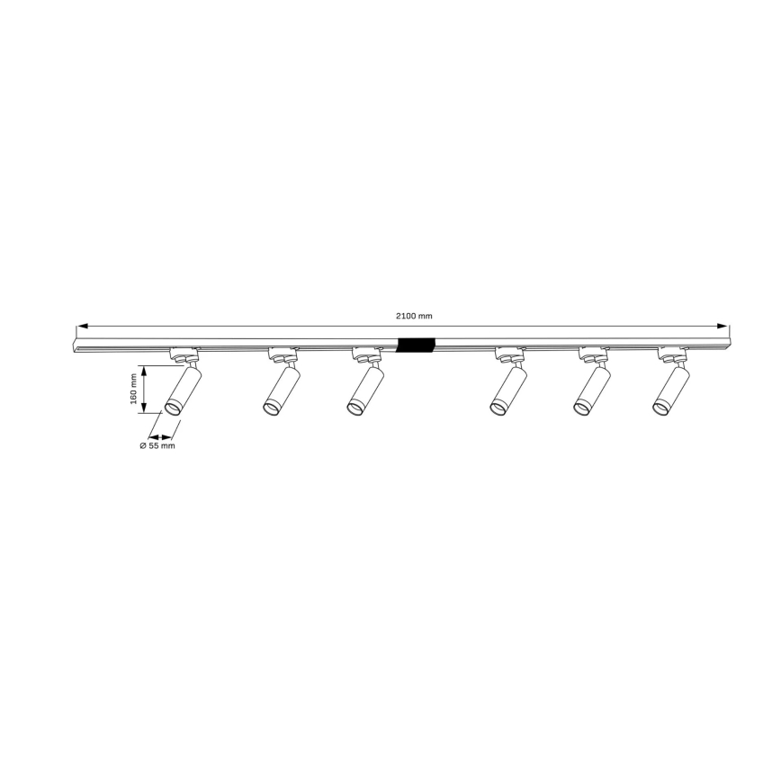 Spot pour système de rail FADO 6xGU10/10W/230V + 2x1 m système de rail noir