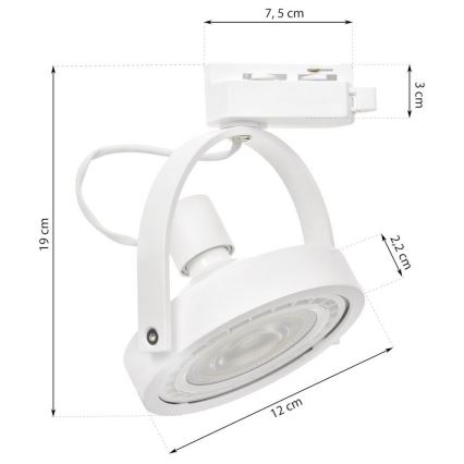 Spot pour système de rail LUGAR 1xAR111 - GU10/25W/230V