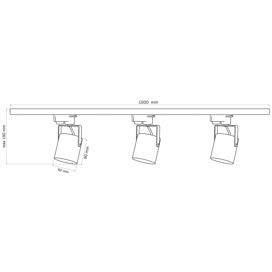 Spot pour système de rail MINOR 3xGU10/10W/230V + 1 m rail système noir