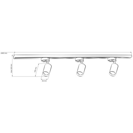 Spot pour système de rail PARIS 3xGU10/10W/230V + 1 m rail système noir