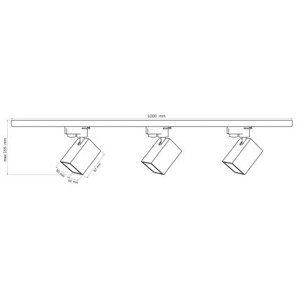 Spot pour système de rail SQUARE 3xGU10/10W/230V + 1 m rail système noir