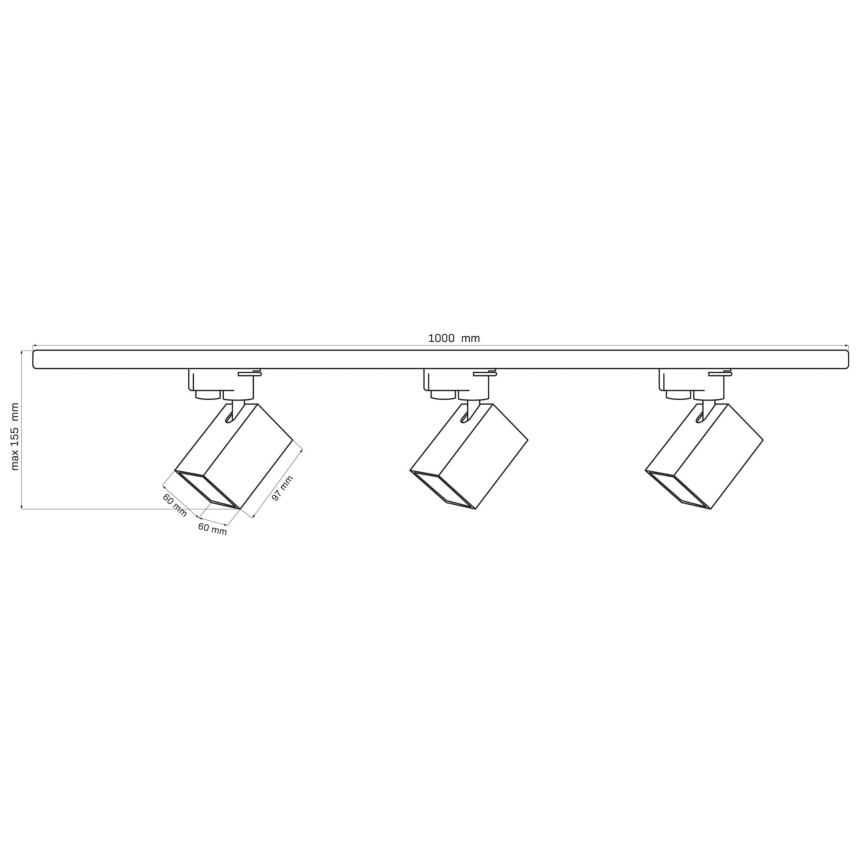 Spot pour système de rail SQUARE 3xGU10/10W/230V + 1 m rail système noir
