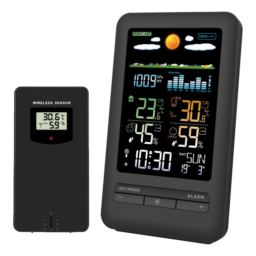 Station météo avec écran LCD 2xAA + 2xAA noir