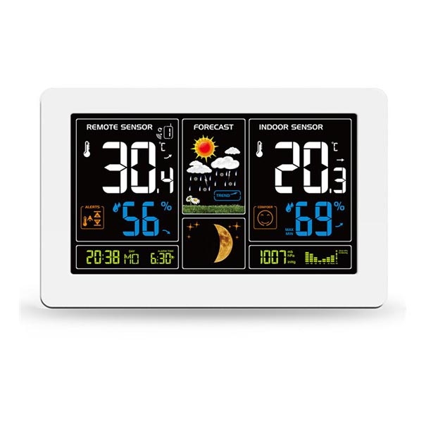 Station météo avec écran LCD avec chargeur USB blanc