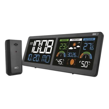 Station météo avec écran LCD couleur et réveil, alimentation 5V, 3xAAA + 2xAA, noir