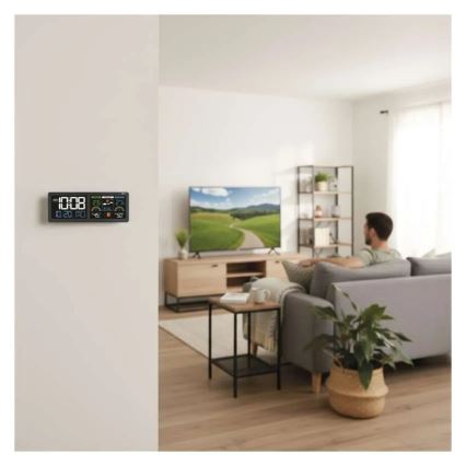 Station météo avec écran LCD couleur et réveil, alimentation 5V, 3xAAA + 2xAA, noir
