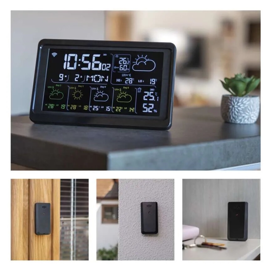 Station météo avec écran LCD GoSmart 230V/3xAAA + 2×AAA Wi-Fi Tuya noir