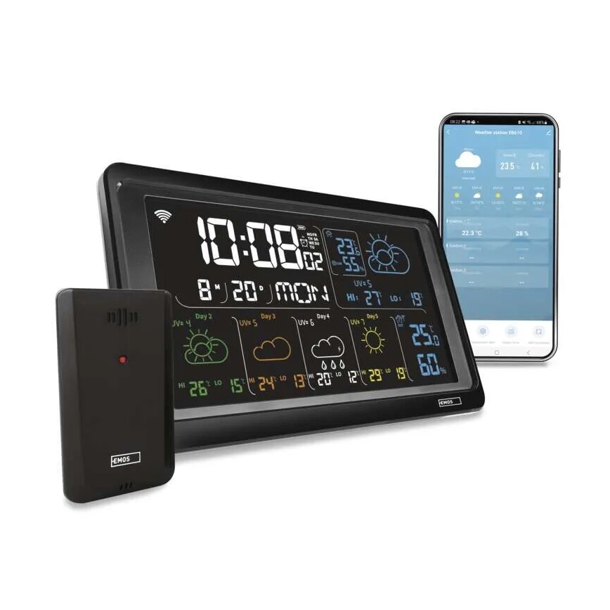 Station météo avec écran LCD GoSmart 230V/3xAAA + 2×AAA Wi-Fi Tuya noir
