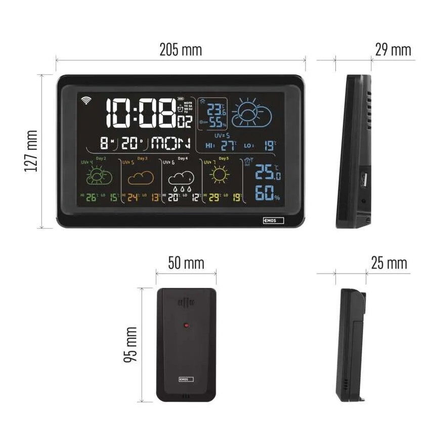 Station météo avec écran LCD GoSmart 230V/3xAAA + 2×AAA Wi-Fi Tuya noir