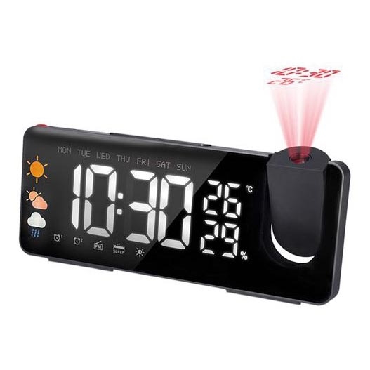 Station météo avec écran LCD, réveil et projecteur 5V/2xAA + 3xAA