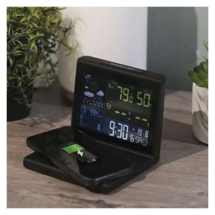 Station météo avec recharge sans fil 5V, alimentation 2x AA + 2x AAA, noire