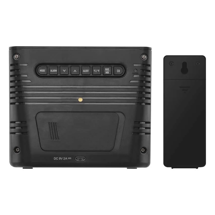 Station météo avec recharge sans fil 5V, alimentation 2x AA + 2x AAA, noire