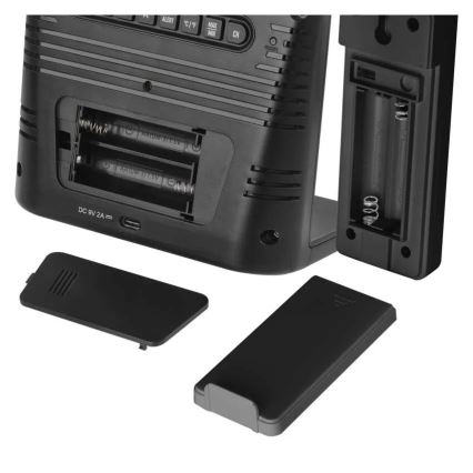 Station météo avec recharge sans fil 5V, alimentation 2x AA + 2x AAA, noire