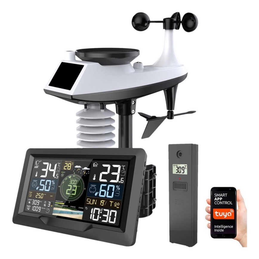 Station météo professionnelle avec écran couleur LCD 5V/2xAA + 3xAA + 2xAA Wi-Fi Tuya