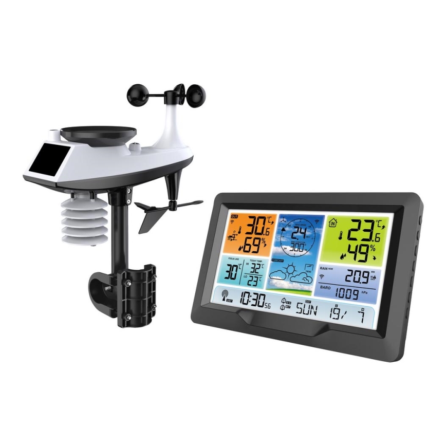 Station météo professionnelle avec écran couleur LCD et réveil 5V/2xAA + 3xAA