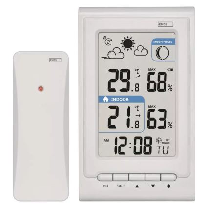 Station météo sans fil avec réveil 2xAAA + 2xAA blanc