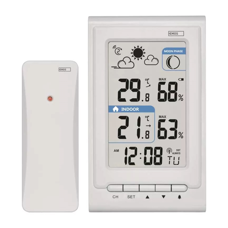 Station météo sans fil avec réveil 2xAAA + 2xAA blanc