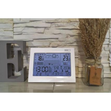 Station météo sans fil avec réveil 3xAAA blanche