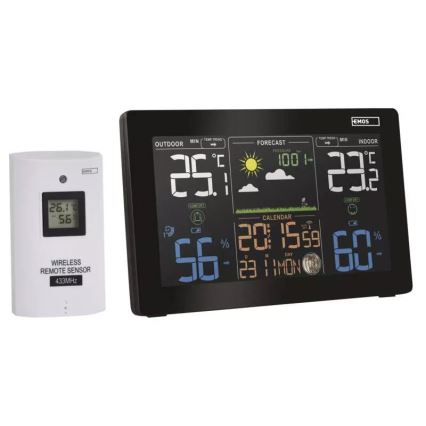 Station météo sans fil avec réveil 5V/3xAAA + 2xAAA noir