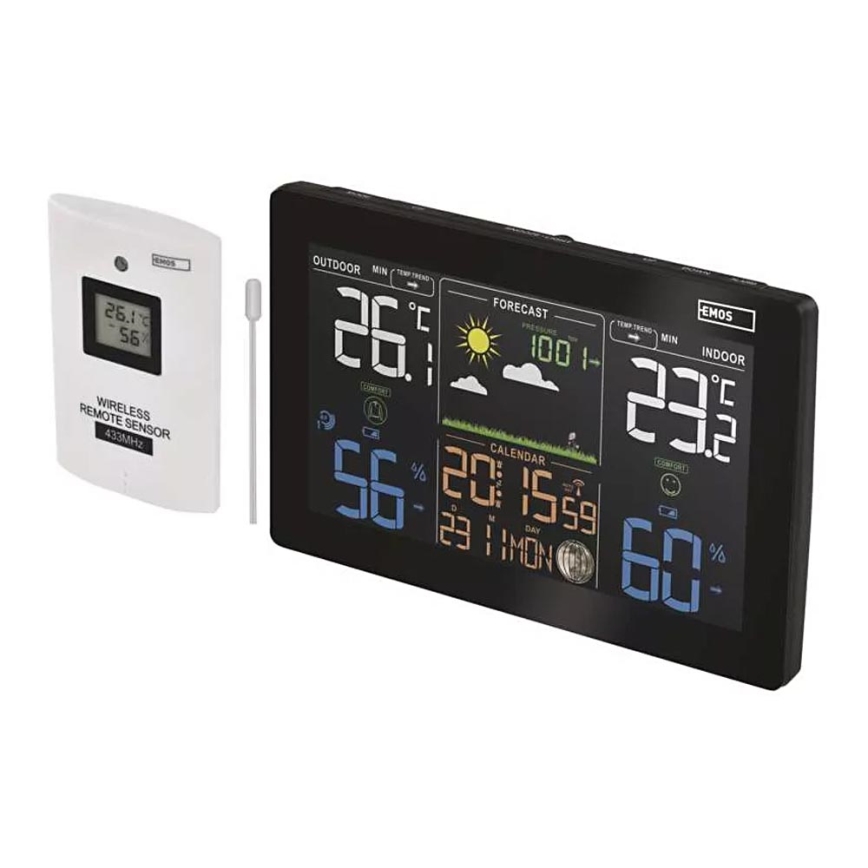 Station météo sans fil avec réveil 5V/3xAAA + 2xAAA noir