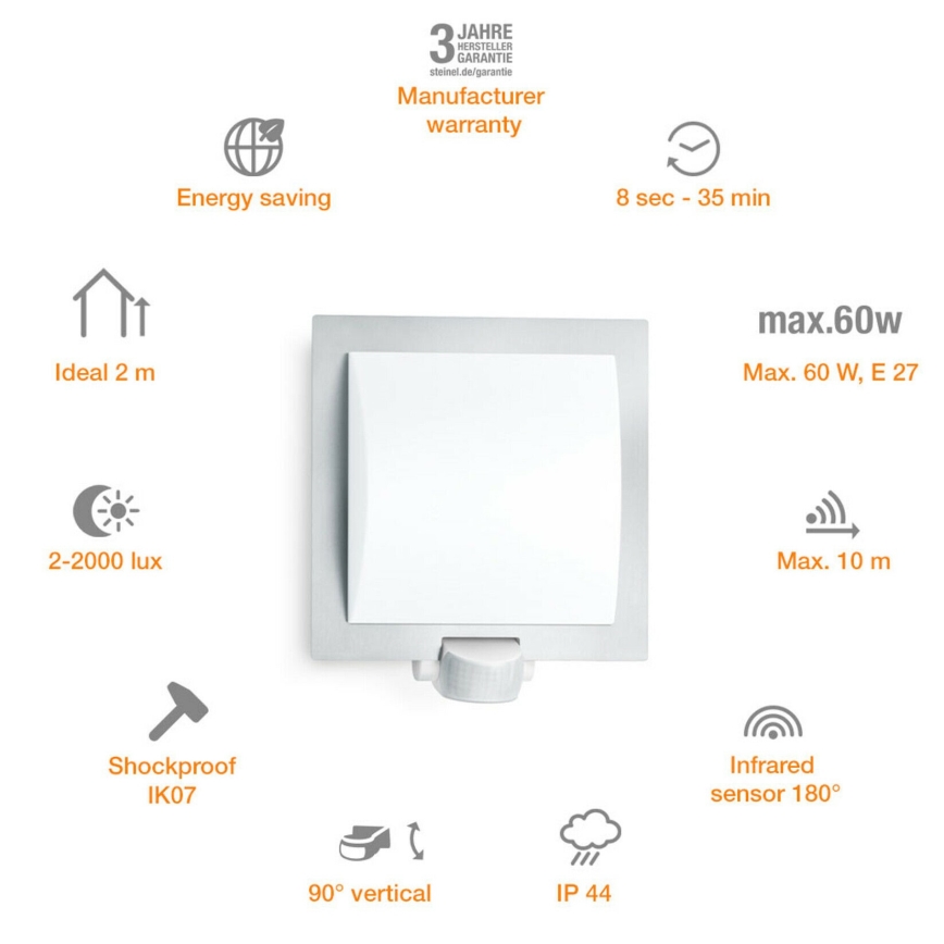 Steinel 566814 - Applique murale extérieur avec détecteur 1xE27/60W/240V L 20 S