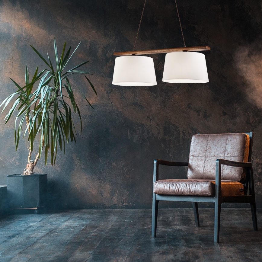 Suspension à câble AIDA, 2x E27/60 W/230 V, Ø 35 cm, chêne/noyer