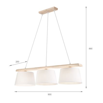 Suspension à câble AIDA 3xE27/60W/230V Ø 25 cm chêne/blanc