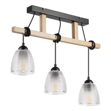 Suspension à câble LEANDRA 3x E27/15 W/230 V chêne/noir