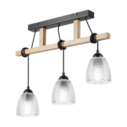 Suspension à câble LEANDRA 3x E27/15 W/230 V chêne/noir