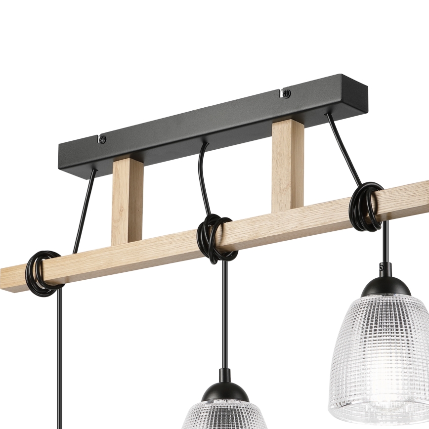 Suspension à câble LEANDRA 3x E27/15 W/230 V chêne/noir