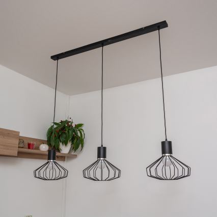 Suspension à câble SOLANO 3xE27/15W/230V noir/chrome brillant