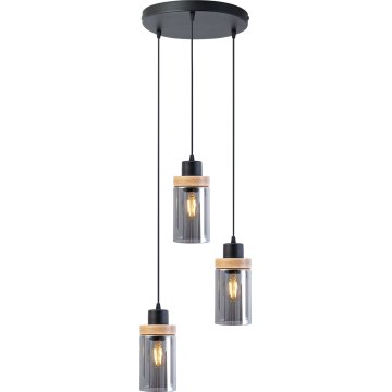 Suspension à câble WOODNEST 3xE27/15W/230V pin/noir fumé