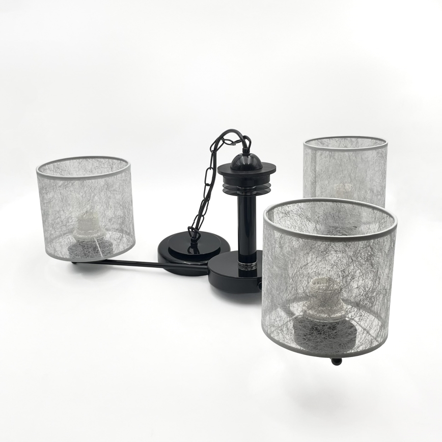 Suspension à chaîne ROSA 3xE27/60W/230V noir/gris