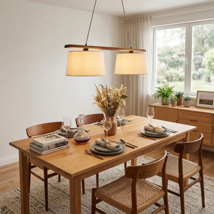 Suspension AIDA sur câble 2xE27/15W/230V Ø 35 cm chêne/crème