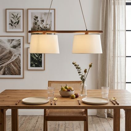 Suspension AIDA sur câble 2xE27/15W/230V Ø 35 cm chêne/crème