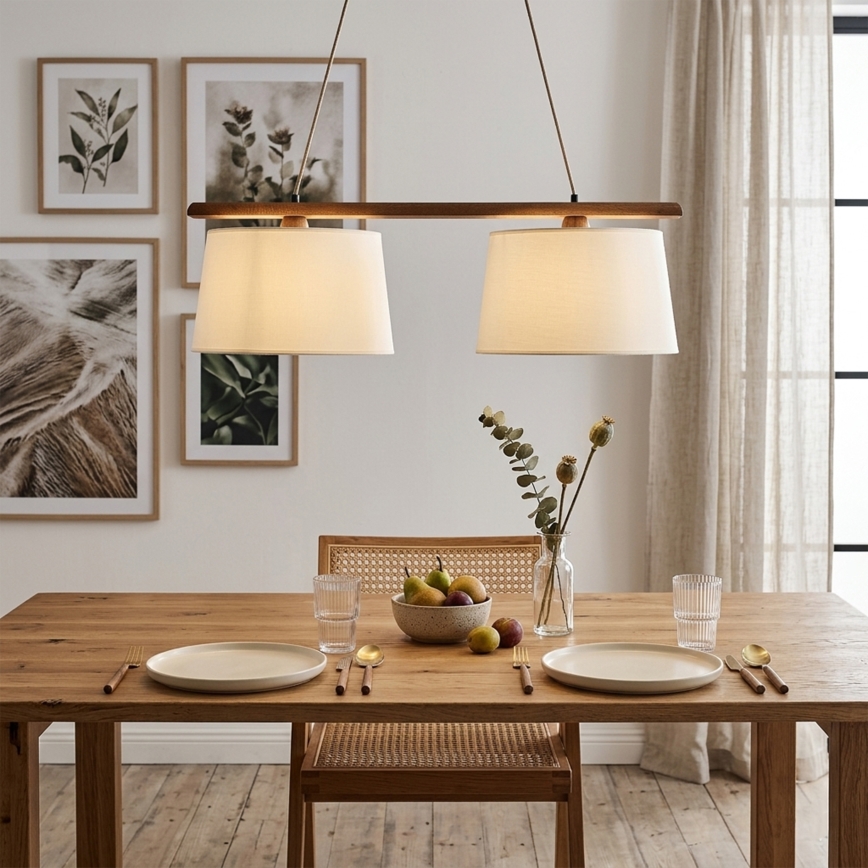 Suspension AIDA sur câble 2xE27/15W/230V Ø 35 cm chêne/crème