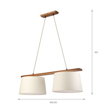 Suspension AIDA sur câble 2xE27/15W/230V Ø 35 cm chêne/crème