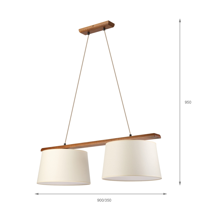 Suspension AIDA sur câble 2xE27/15W/230V Ø 35 cm chêne/crème