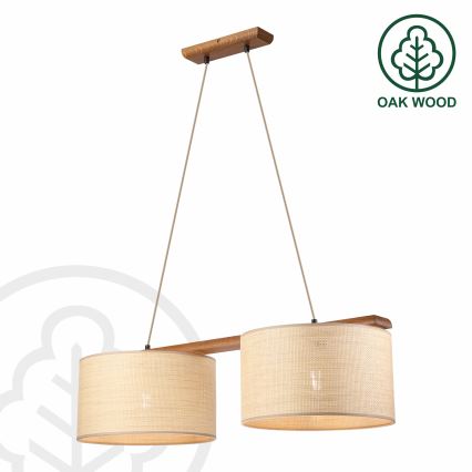 Suspension AIDA sur câble 2xE27/15W/230V Ø 35 cm chêne/raffia