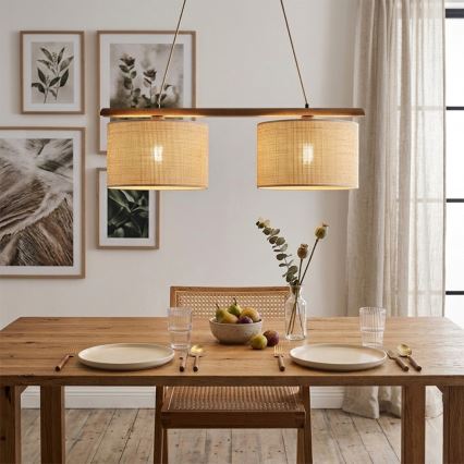 Suspension AIDA sur câble 2xE27/15W/230V Ø 35 cm chêne/raffia