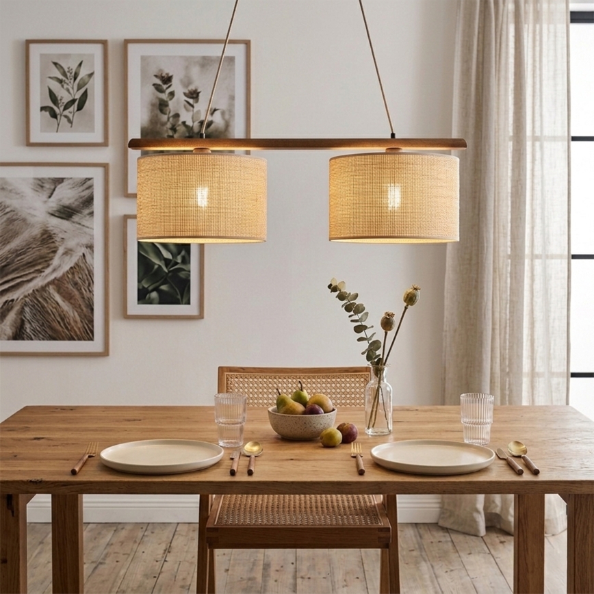 Suspension AIDA sur câble 2xE27/15W/230V Ø 35 cm chêne/raffia