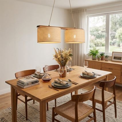 Suspension AIDA sur câble 2xE27/15W/230V Ø 35 cm chêne/raffia