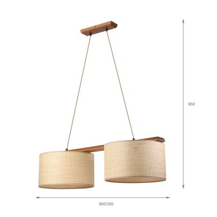 Suspension AIDA sur câble 2xE27/15W/230V Ø 35 cm chêne/raffia