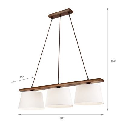 Suspension AIDA sur câble, 3x E27/60W/230V, Ø 25 cm, chêne/noyer