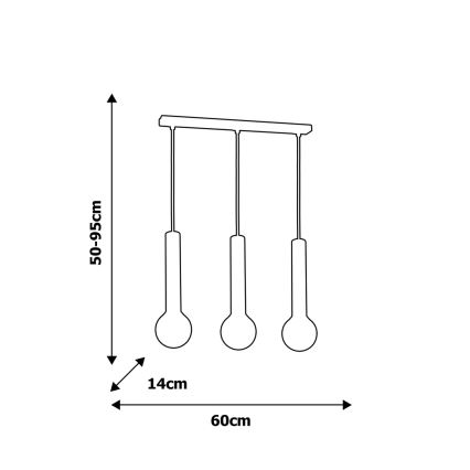 Suspension avec fil AURIS 3xE14/40W/230V noir