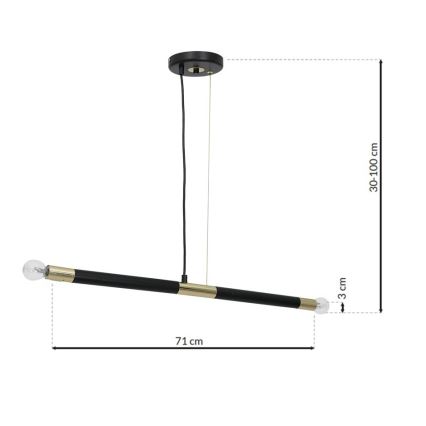 Suspension avec fil BASTONE 2xE14/40W/230V noir/or