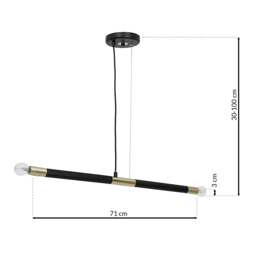 Suspension avec fil BASTONE 2xE14/40W/230V noir/or