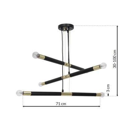 Suspension avec fil BASTONE 6xE14/40W/230V noir/or